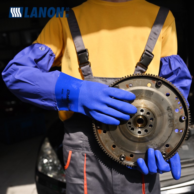 LANON蘭浪806SL接袖加長耐酸堿PVC手套圖片1