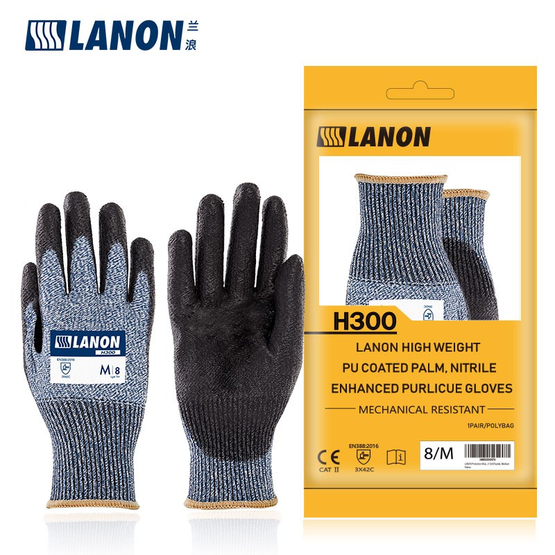LANON蘭浪H101丁腈涂掌耐磨3級防割手套圖片4