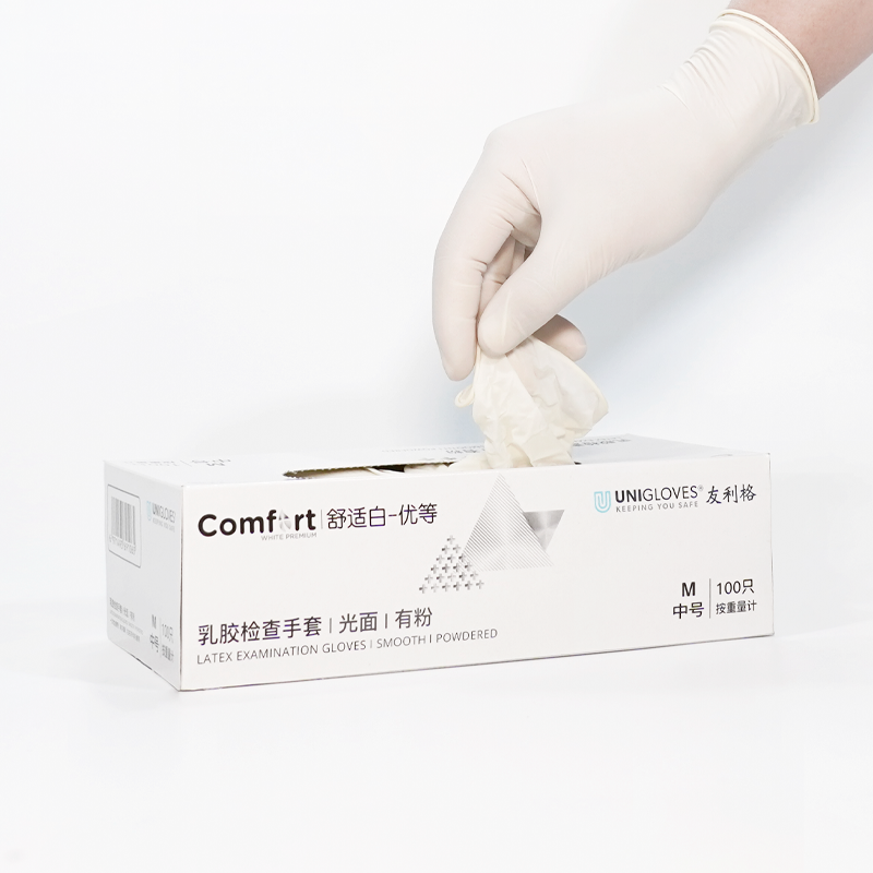 友利格舒適COMFORT U0700一次性微粉優等乳膠檢查手套圖片2