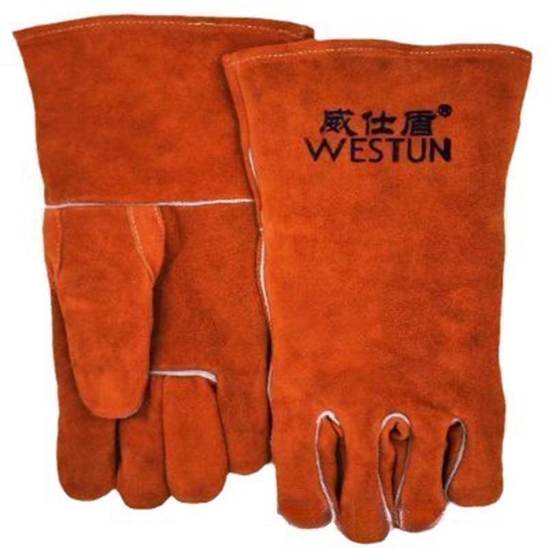 威仕盾G-0392橙紅色牛二層皮電焊手套圖片1