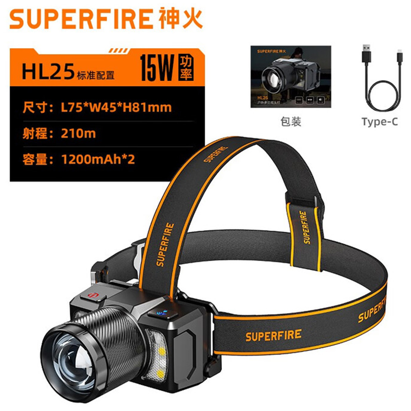 神火HL25持久續(xù)航智能感應(yīng)機(jī)械式變焦頭燈圖片1