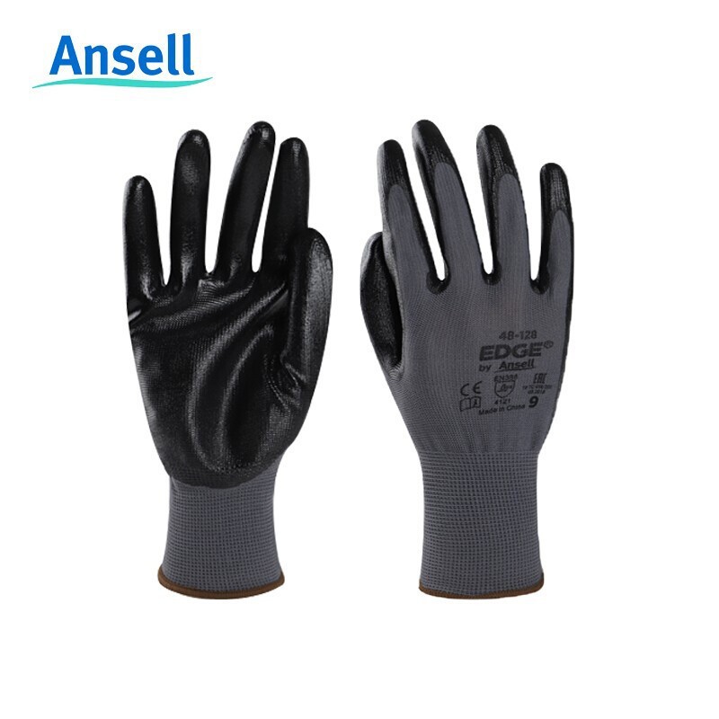安思爾48-126滌綸PU掌部涂層黑色勞保手套