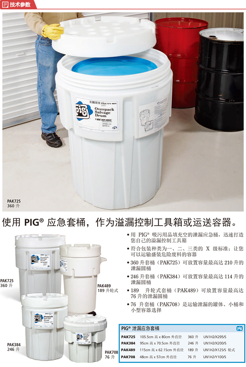 NewPig PAK489-WH pig89升泄露應急套桶