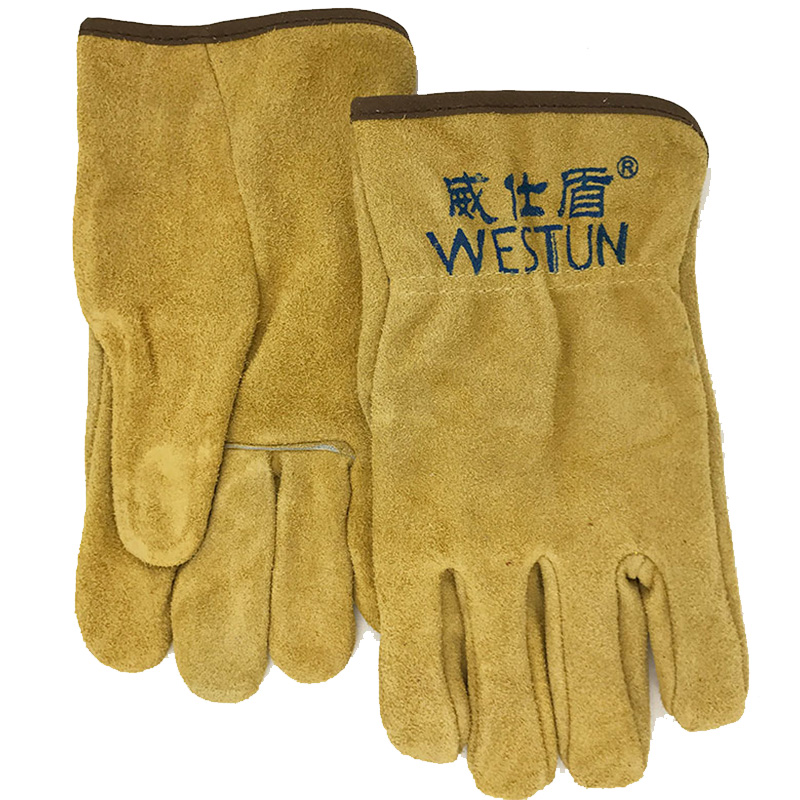 威仕盾G-2064牛二層皮黃色勞保手套