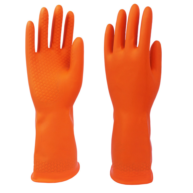 廣州雙一雙色加厚工業(yè)乳膠手套耐酸堿手套橘色