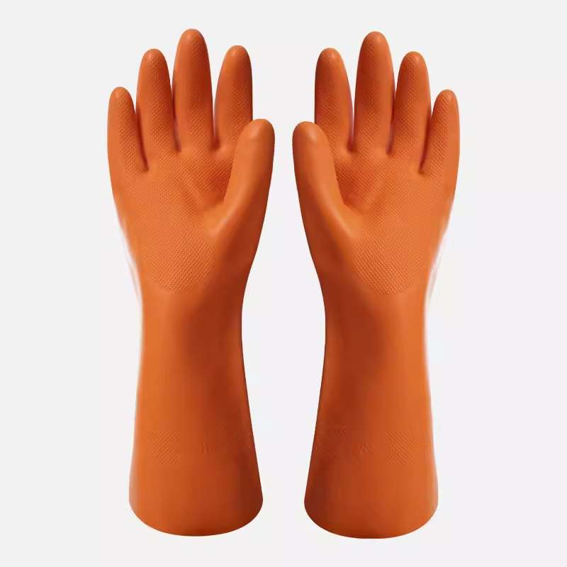 雪蓮20131OR橘色天然乳膠絨里鉆石紋工業防化手套