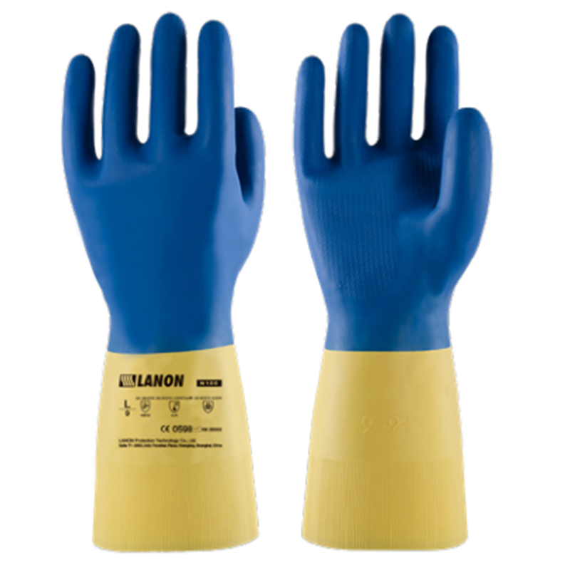 LANON蘭浪N100經(jīng)濟(jì)款雙色氯丁鉆石紋防化手套