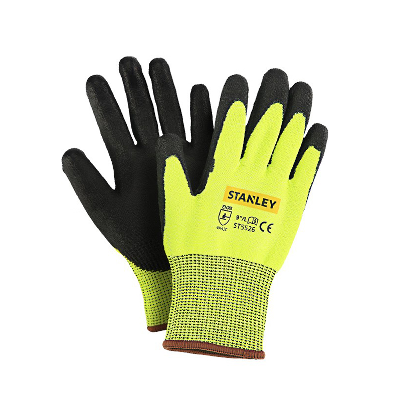 STANLEY史丹利ST5526熒光黃PU掌浸耐磨防滑防刺防割手套