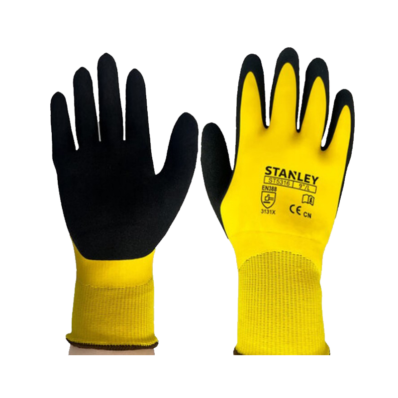 STANLEY史丹利ST5316黃色雙層乳膠浸掌耐磨防刺勞保手套