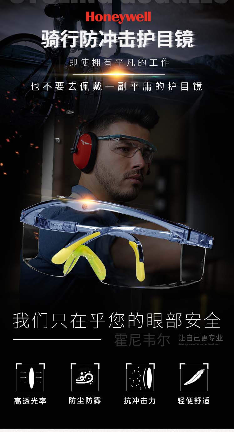 Honeywell霍尼韋爾100500S200A plus透明鏡片藍(lán)色鏡框防刮擦防護(hù)眼鏡圖2