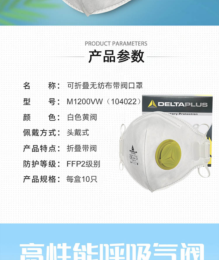 代爾塔104022FFP2級無紡布帶閥防塵口罩圖片2