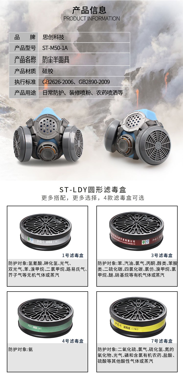 思創ST-M50G-1A硅膠雙罐防塵面具圖2