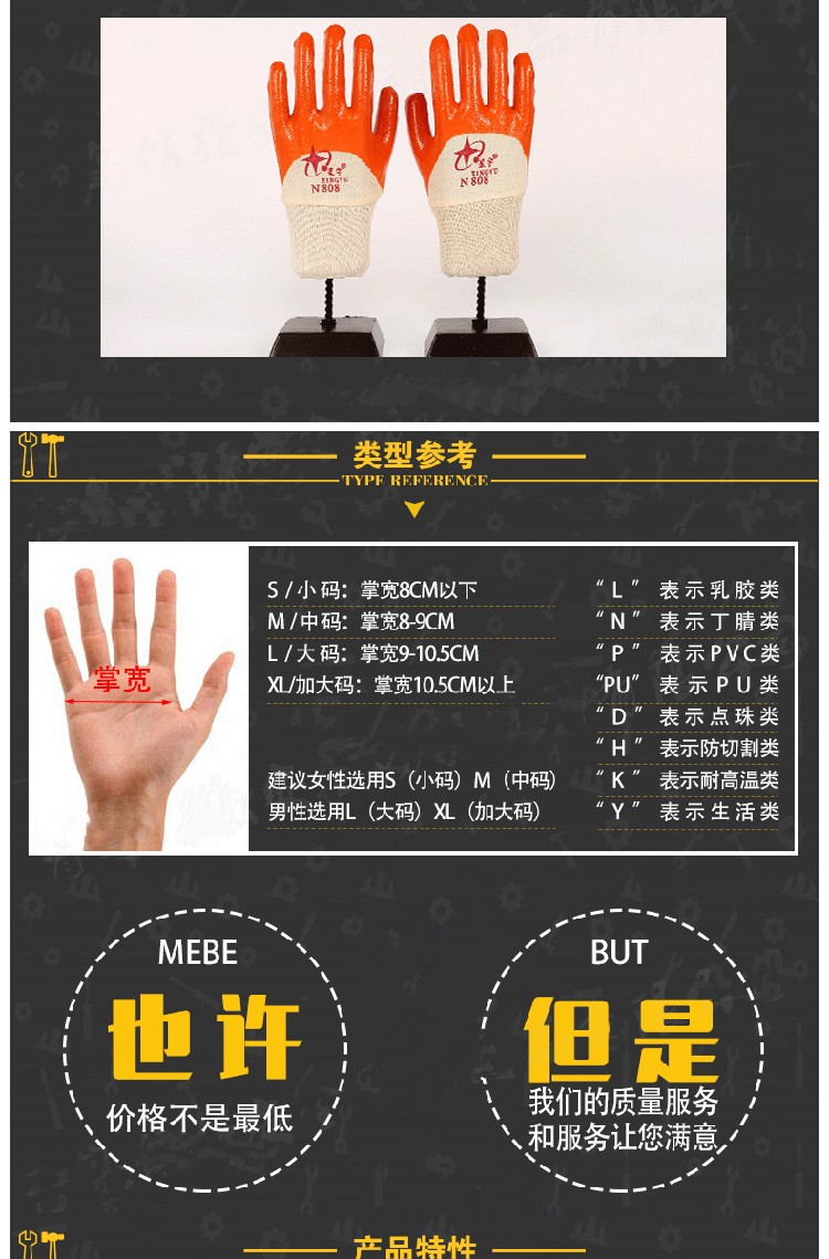 星宇N808針織棉布丁腈半浸勞保手套圖片2