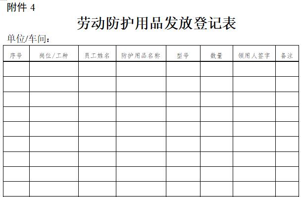 勞動(dòng)防護(hù)用品發(fā)放登記表