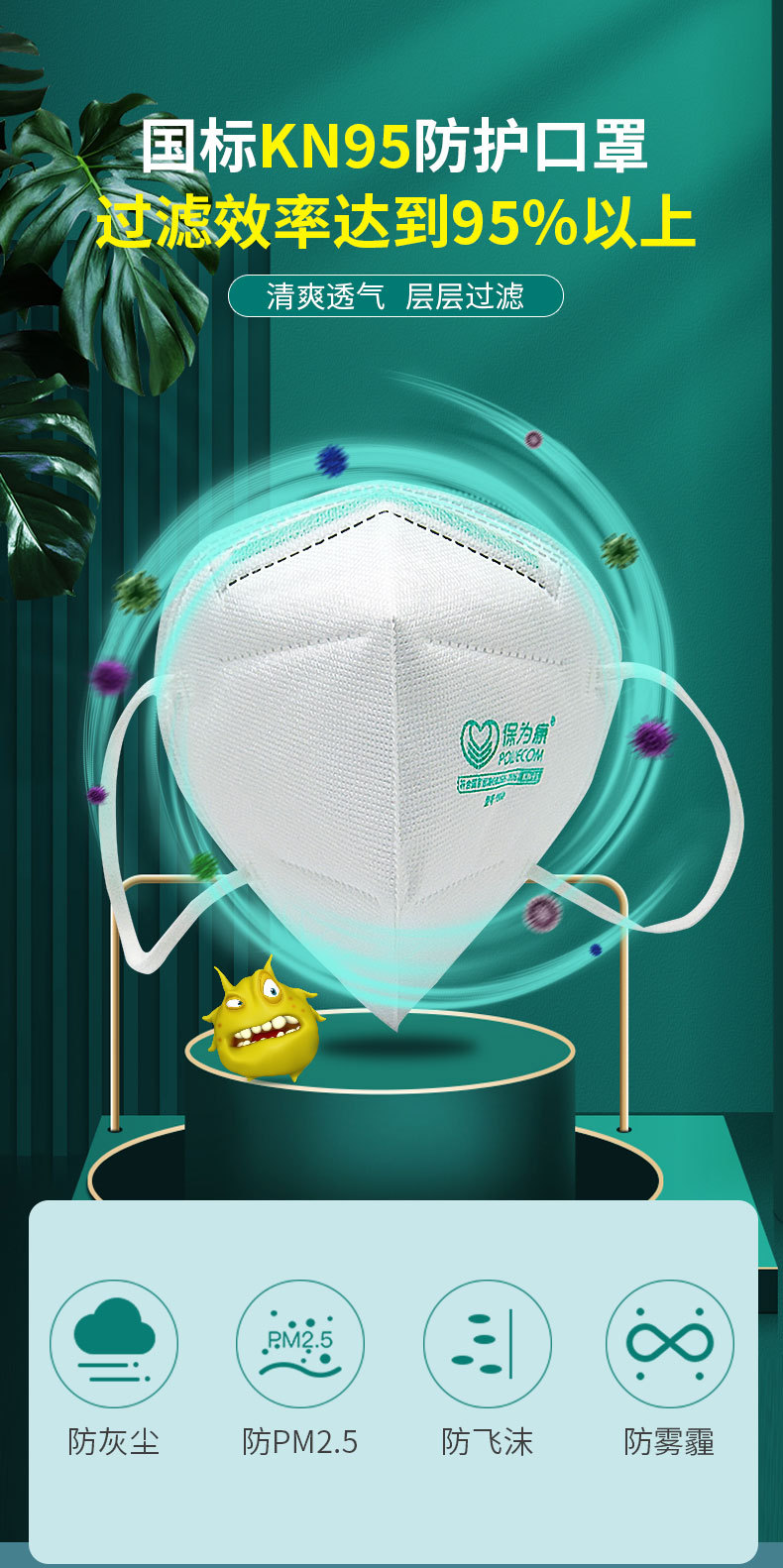 保為康1861 KN95過(guò)濾式防塵口罩圖片2