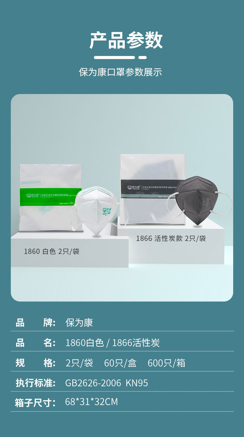 保為康1861 KN95過(guò)濾式防塵口罩圖片1