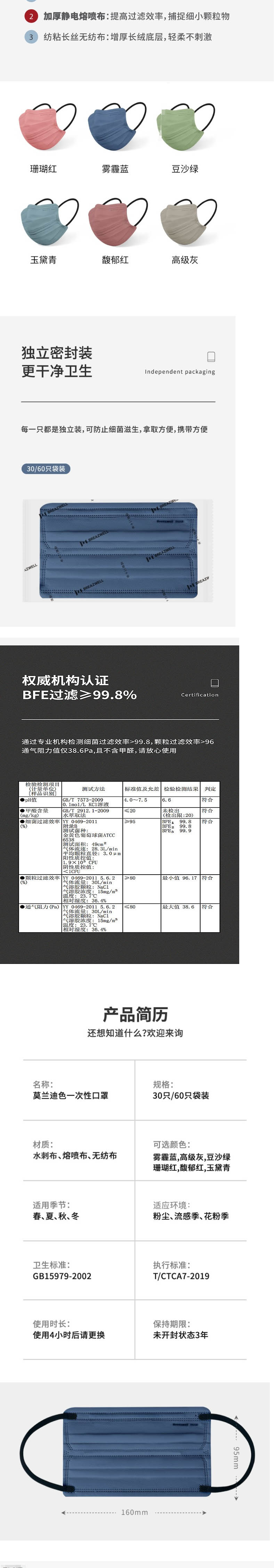 松研B29-3莫蘭迪彩色平面一次性口罩圖片2