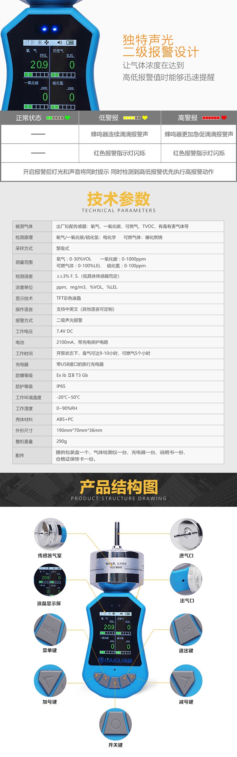 海固HG-BX-F4泵吸式四合一氣體檢測儀圖片