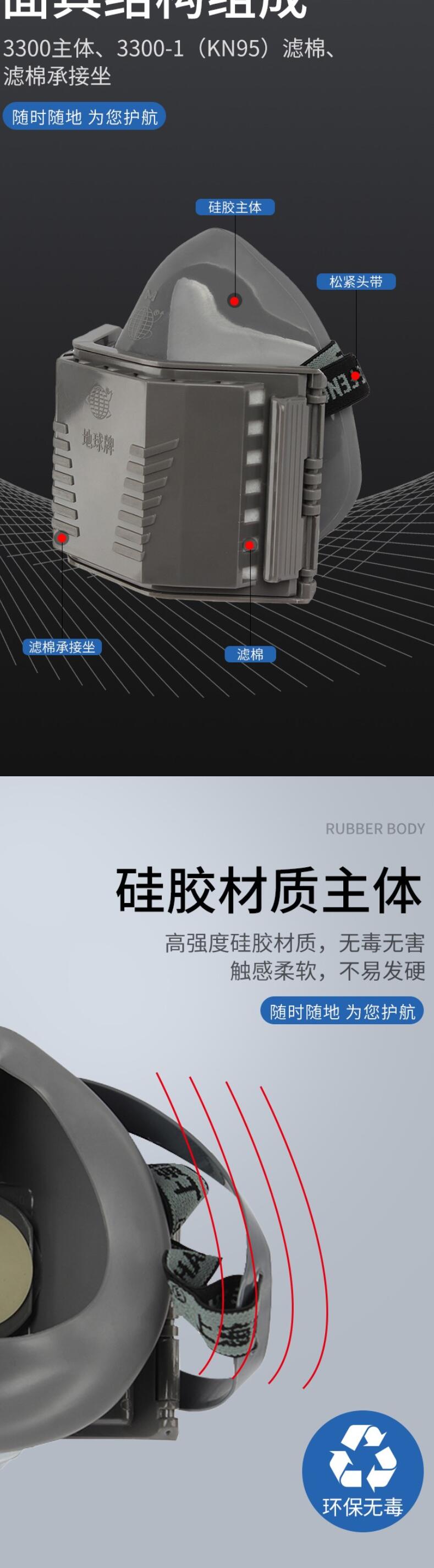 地球3300A全硅膠半面罩防毒面具圖片1