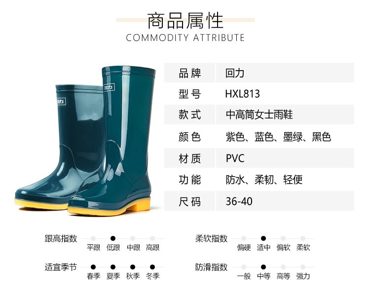 回力813藍(lán)色PVC高筒雨靴圖片3