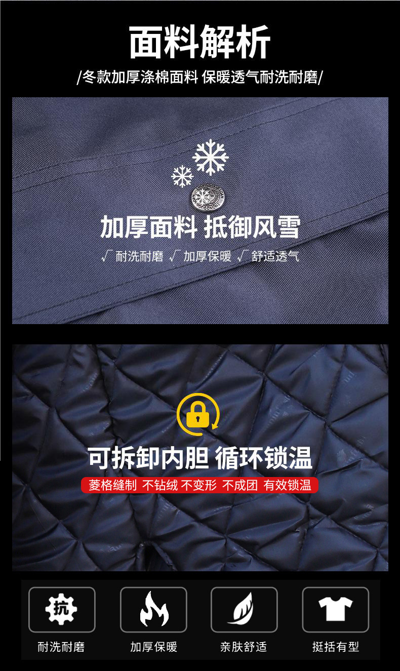 防寒服帶反光條中長(zhǎng)款內(nèi)膽可拆卸勞保衣3