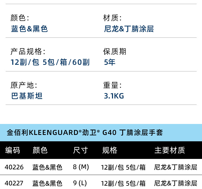 金佰利40227B G40發泡丁腈涂層勞保手套L圖片5
