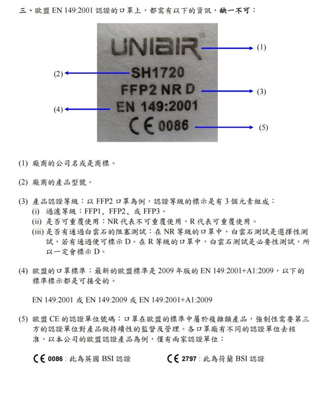 三暉口罩是哪里生產的 三暉口罩美標及歐標口罩標識說明2
