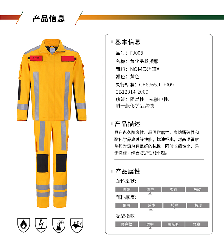 優(yōu)普泰FJ008黃色危化救援服01