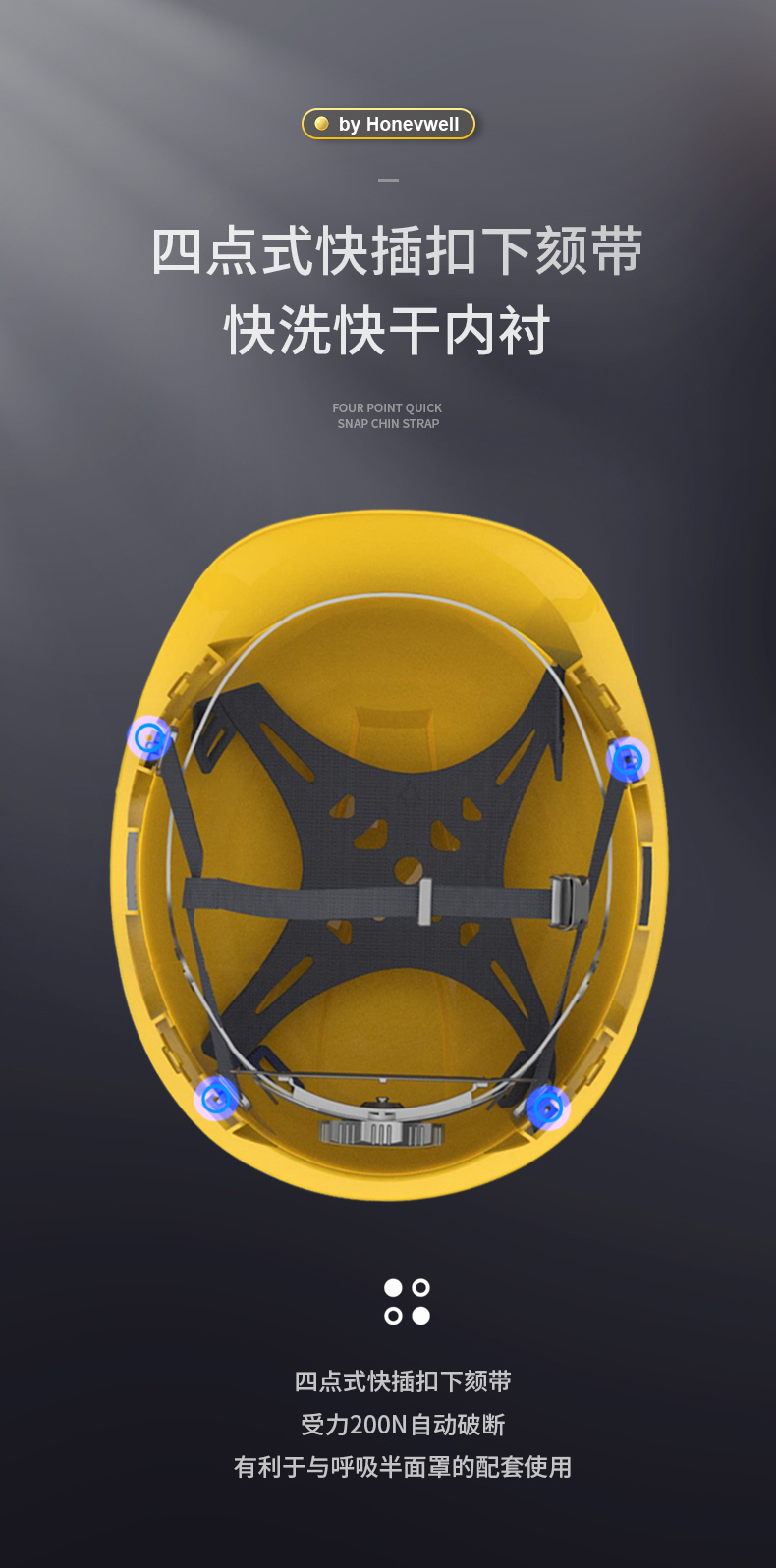 Honeywell霍尼韋爾Y99BNP101S Y99S系列ABS不帶通風孔四鍵快插下頦帶白色安全帽5