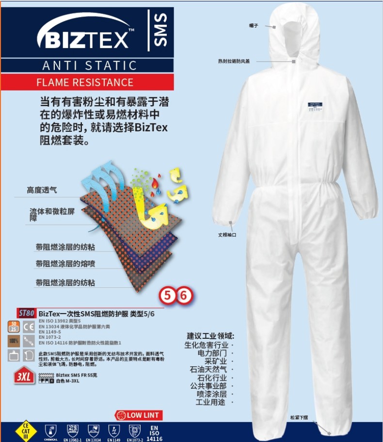 波偉斯特Portwest ST80 BizTex一次性SMS阻燃防護服