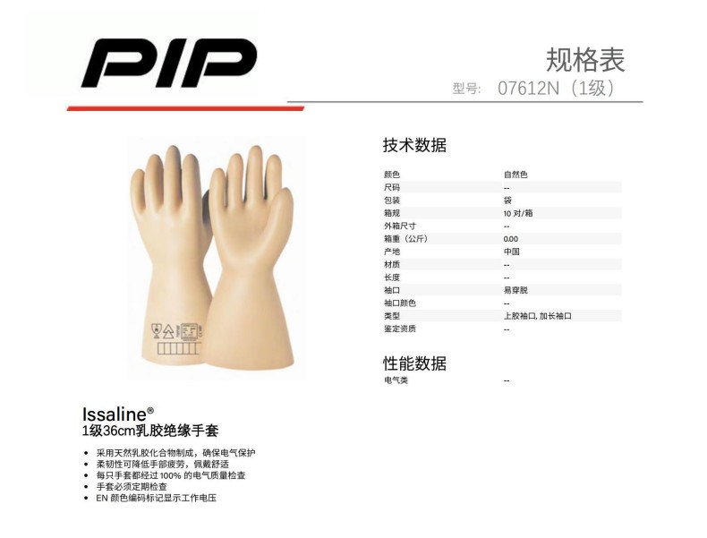 PIP 07612N 1級36cm乳膠絕緣手套