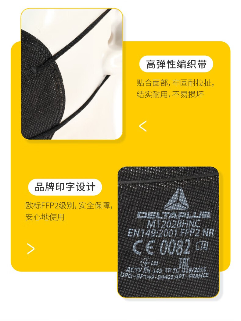 代爾塔104206 M1202VBWC折疊帶閥頭戴式FFP2級活性炭防塵口罩5