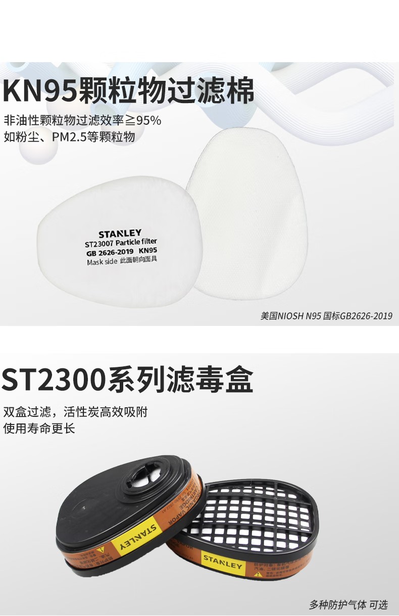 STANLEY史丹利ST2200硅膠半面罩防毒面具4