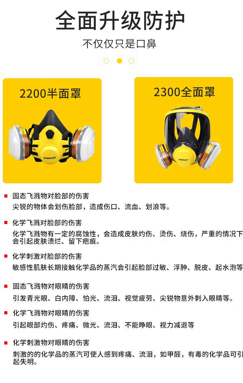 STANLEY史丹利ST2300硅膠全面罩防毒面具3
