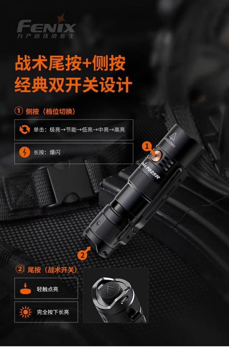 FENIX菲尼克斯PD25R PD系列便攜式高亮充電小直筒手電6.jpg