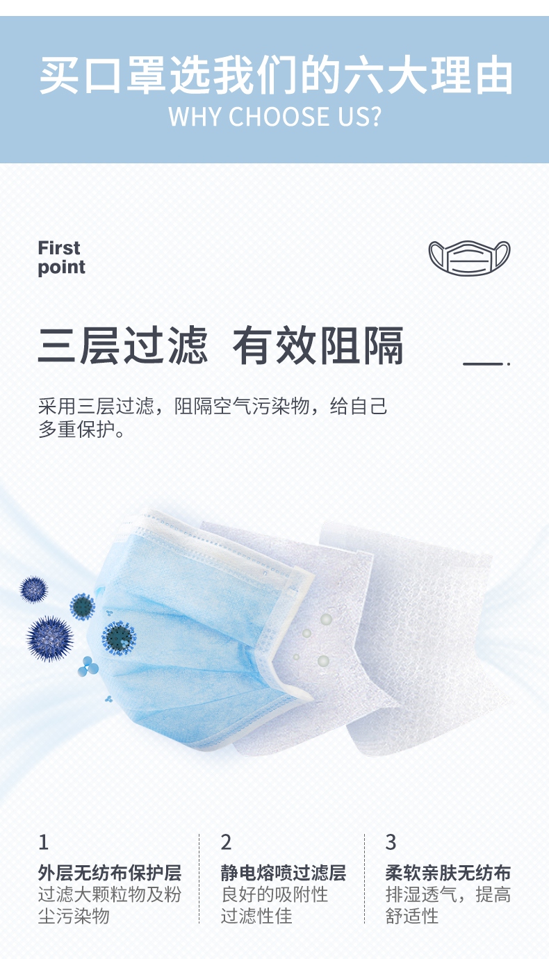 定和DH9001一次性使用無紡布口罩三層過濾材質(zhì)